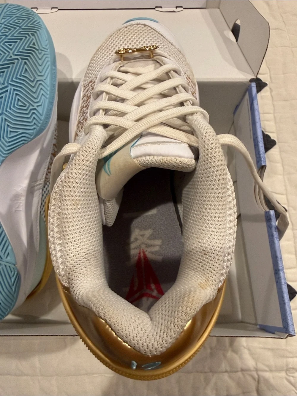 Nike JA 1 basketball shoes - White/Gold/Light Blue